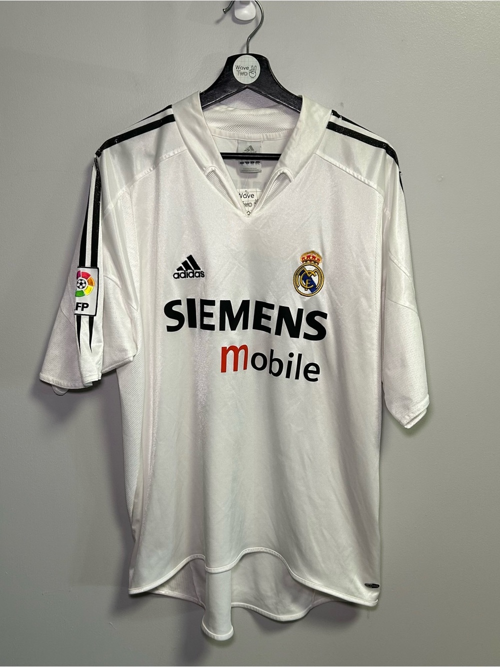 adidas White Real Madrid Siemens Mobile Football Jersey with Black Trim